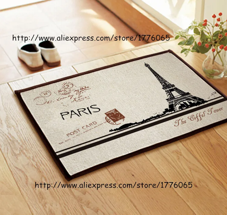 

40*60cm Cotton and linen door mats Slip-resistant Pad Eiffel Tower style Carpet Bedroom Floor Mat/Doormat Vintage High Quality