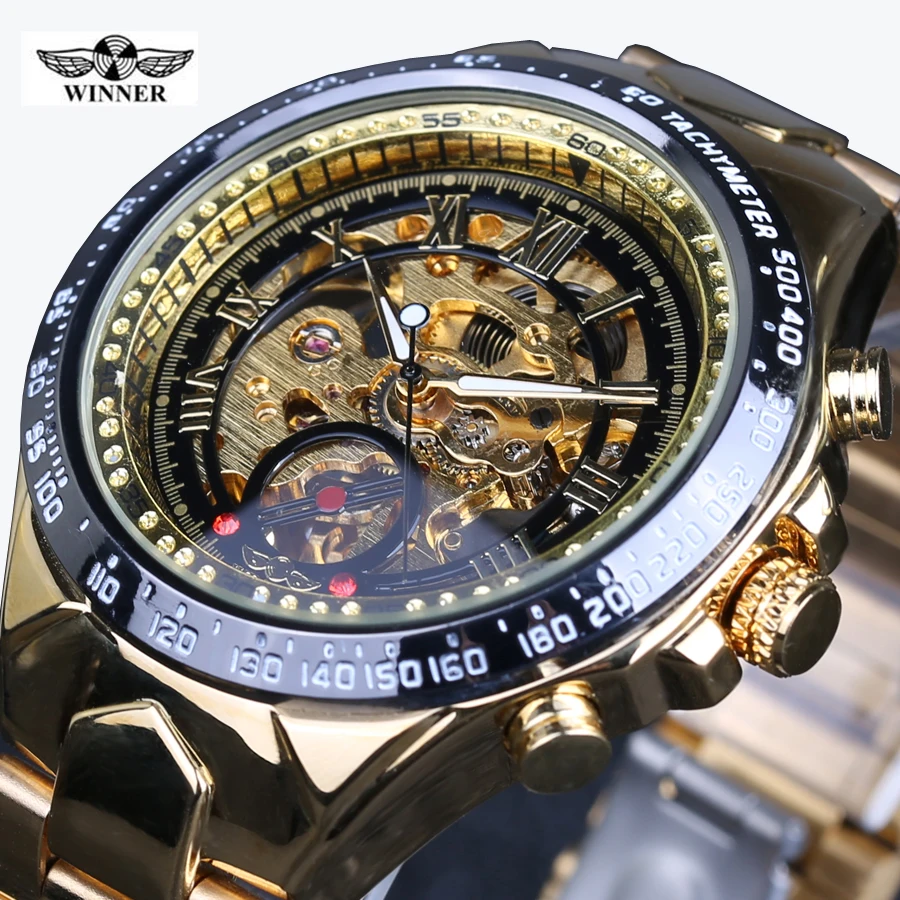 Montre Homme Winner New Number Sport Design Bezel Golden Watch Mens Watches Top Brand Luxury Clock