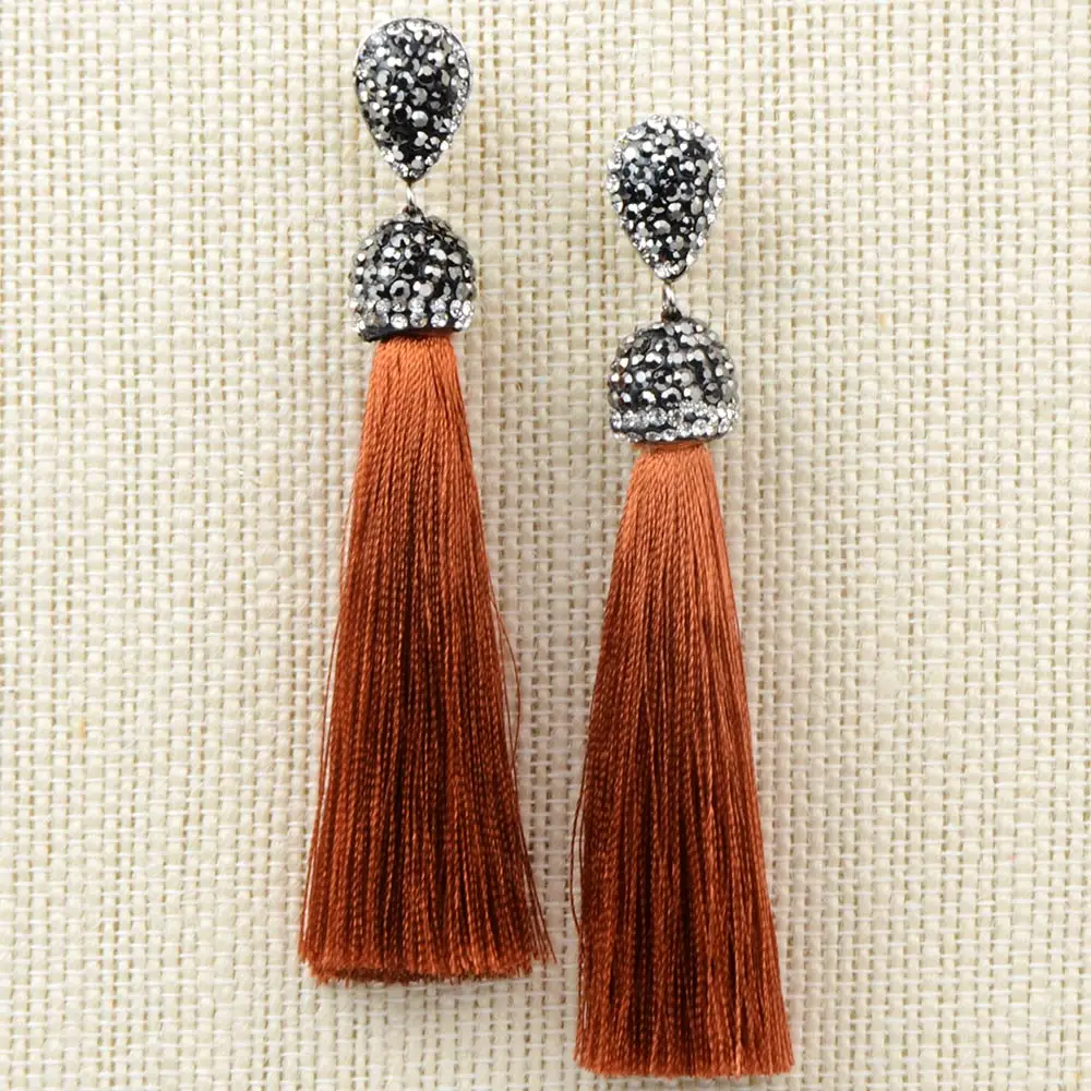 Handmade 12 Colors Long Tassel Earrings Bohemian Black Red Pink White Blue Silk Crystal Dangle Drop Earrings For Women Jewelry - Image 5