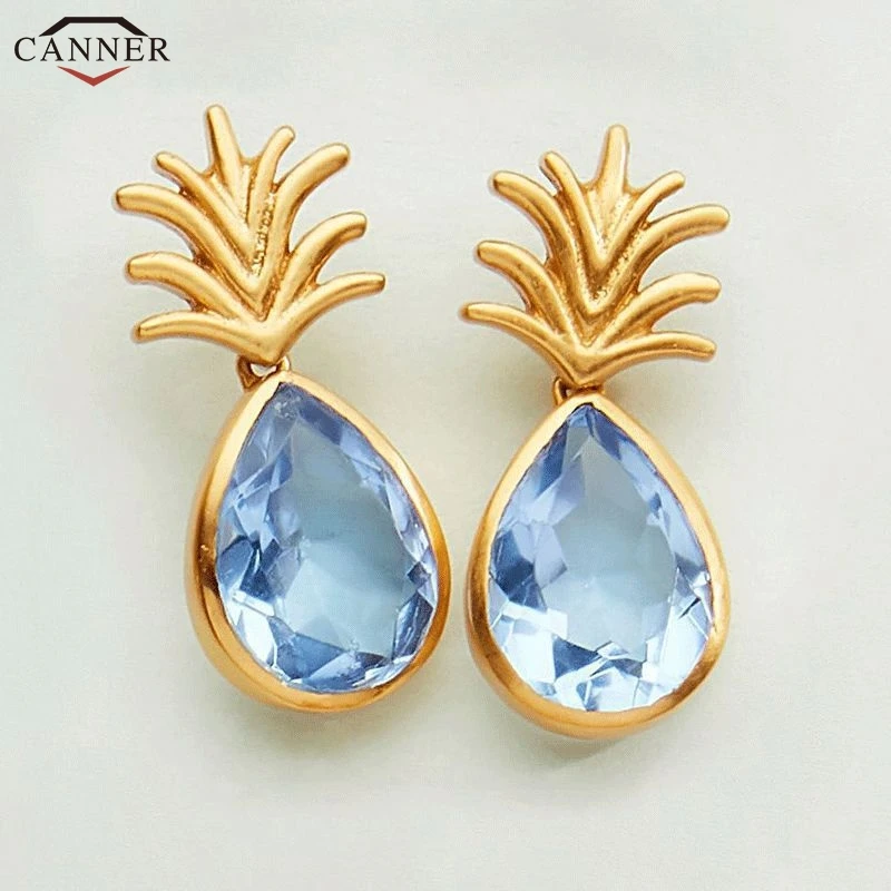

Cute Zircon Fruit Pineapple Earrings for Women Girls Blue Crystal Rhinestone Tear Drop Earrings 2019 Summer Beach Jewelry H40