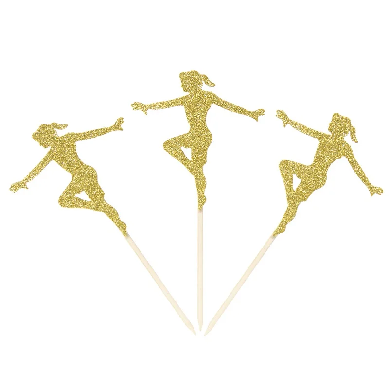 12pcs Gymnast Cupcake Toppers Gold Glitter Gymnastics Girl Cupcake Picks Baby Shower Birthday Party Cake Decors