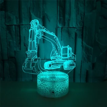 

7 Color Flashing Excavating Machinery 3D Night Light New Crack Base Digging Machine Acrylic Sleeping Lamp Children's Gift