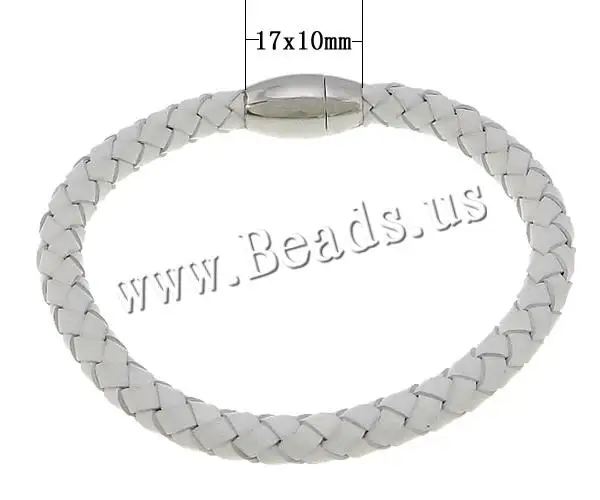 Free shipping!!!PU Cord Bracelets ladies stainless steel magnetic clasp white 17x10mm 6mm Length:Approx 8 Inch | Украшения и