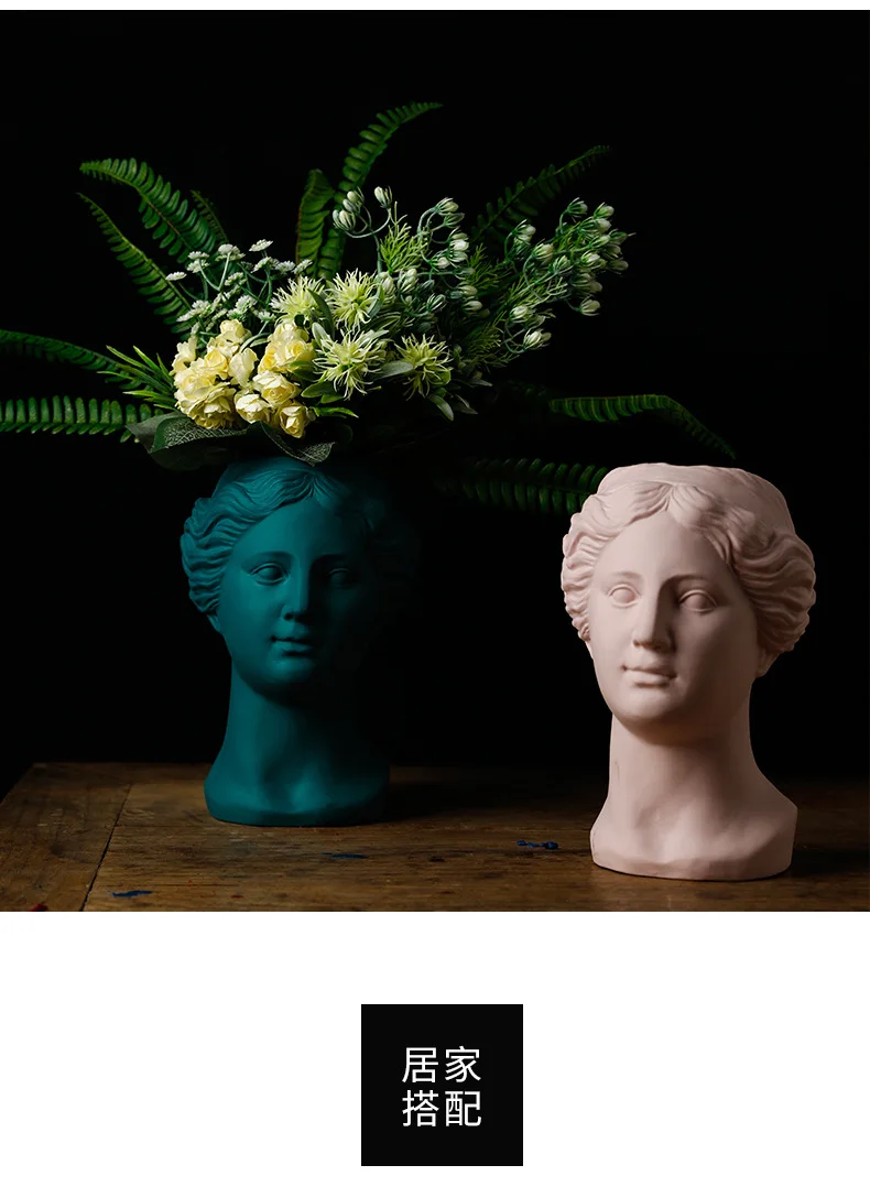 Портрет скульптура красота Фея цветочный горшок Греческая богиня леди лицо Цветочная композиция ваза цемент грубые и красивые домашний декор