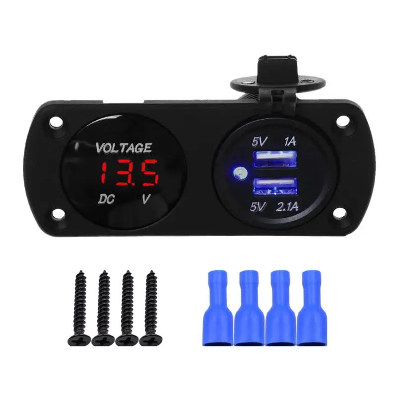 12 V 24 V المزدوج USB سيارة شاحن محول الطاقة LED الفولتميتر منفذ ل سيارة قارب البحرية دراجة نارية سكوتر DIY كيت