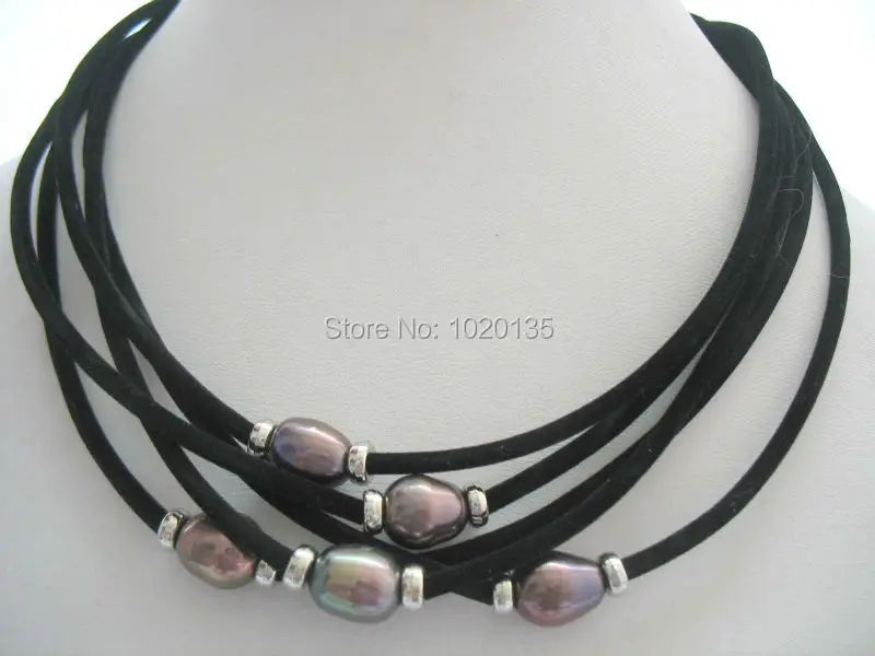 

5strands freshwater pearl egg black 9-12mm nature 18" necklace beads FPPJ