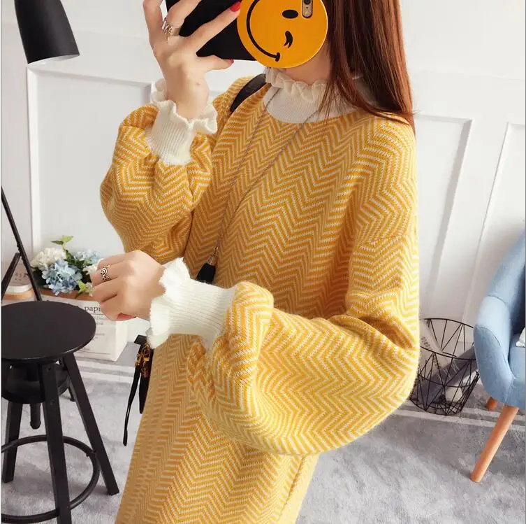 

2019 Winter Turtleneck Pullovers Women's Striped Sweaters Wool Knitted Jumper Tops Feature Product