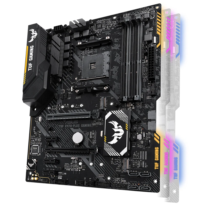 ASUS TUF X470-PLUS GAMING Motherboard AM4 4X4DDR4 Max 64 GB RAM PCI-E3.0 2XM. 2 6 XSATAIII DVI HDMI
