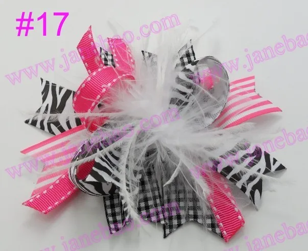 

free shipping 25pcs NEWEST 4.5'' feather hair bows fashion boutique girl boutique hair bows Animal print ribbon bows