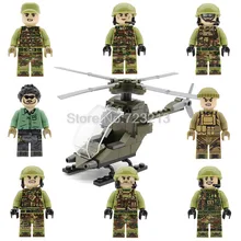 8 pçs/lote Helicóptero Militar SWAT Soldado Figura Set arma Modelo Blocos de Construção kits Brinquedos Educativos para Crianças DLP9061