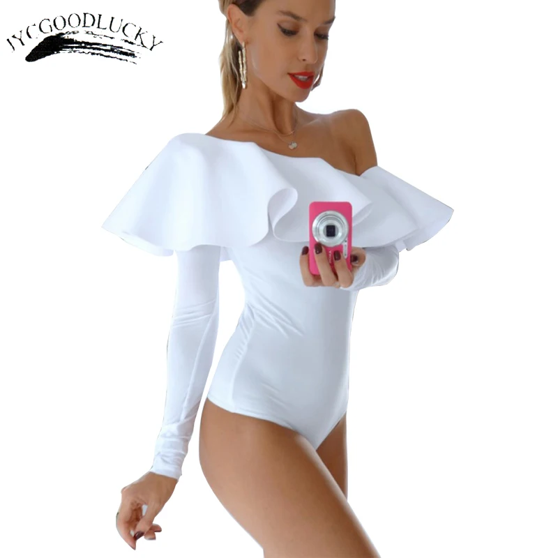 Autumn Long Sleeve Bodysuit Body Female White Off Shoulder Elegant Ruffles Bodysuit For Women Overalls Sexy Catsuit Body Femme Autumn Long Sleeve Bodysuit Body Female White Off Shoulder Elegant Ruffles Bodysuit For Women Overalls Sexy Catsuit Body Femme