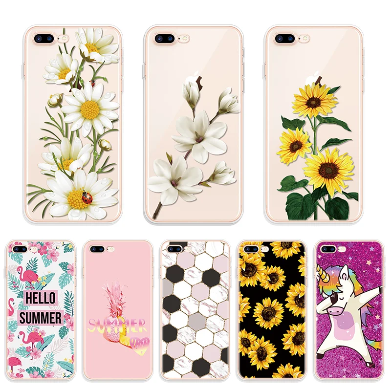 

Summer Flowers Coque For iPhone 7 Plus 8 6 6S Plus 4 4S 5C 5 5S SE Silicon Shell For iPhone XR X XS Max 9 10 Marble Unicorn Case