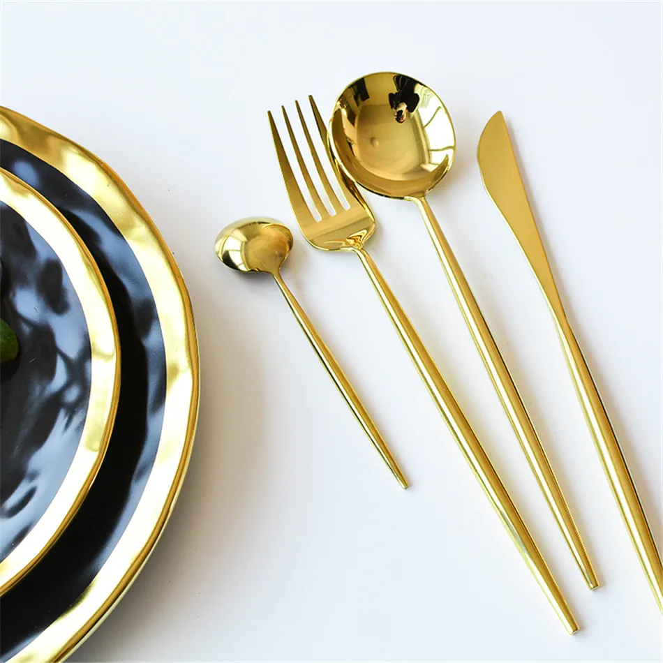 Shinny Mirror 304 Stainless Steel Dinnerware Sets Plating Gold Knife Fork Spoons European Western Food Tableware Cutlery Sets (1)