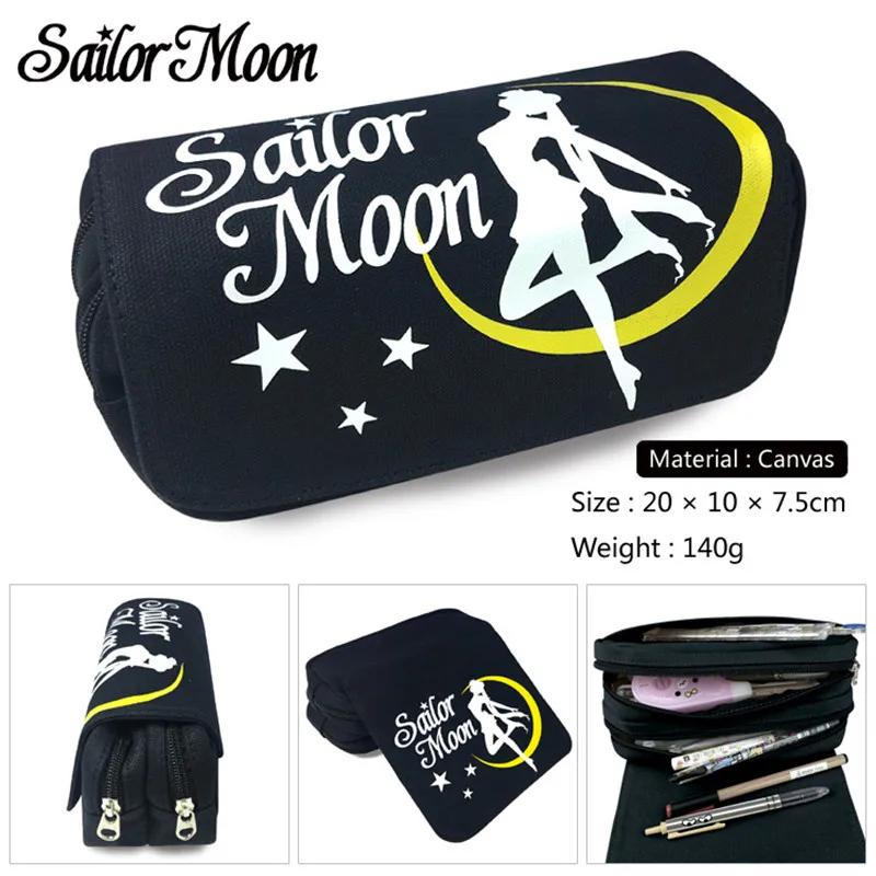 Anime Cartoon Sailor Moon Canvas Bags Double Zipper Pencil Bag Pencil Case Gifts For Kids Stationery School Supplies Black 20cm Anime Cartoon Sailor Moon Canvas Bags Double Zipper Pencil Bag Pencil Case Gifts For Kids Stationery School Supplies Black 20cm