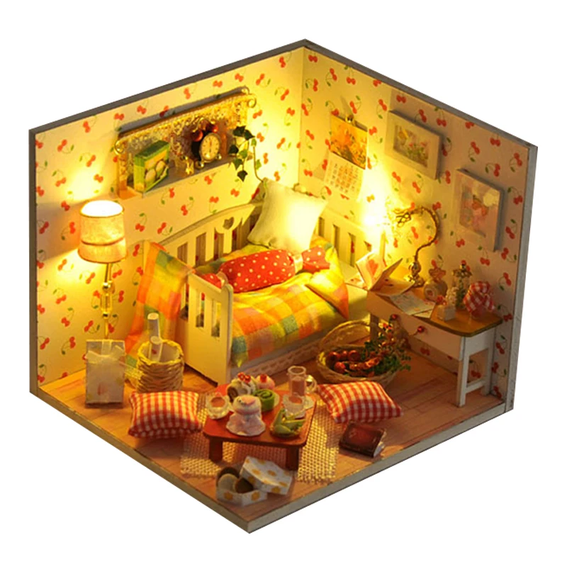 

Doll House Toys Casa Model Miniature DIY Dollhouse With Furnitures For Dolls With Cover Handmade Wooden House Toys TW12 #E
