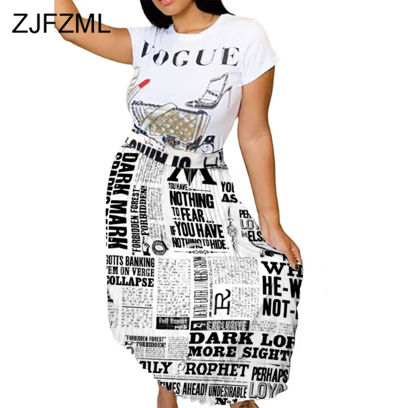 Newspaper Printed Pleated Long Skirt for Women Fashion High Waist Sexy Summer Skirt Harajuku Plus Size Streetwear Loose Skirt