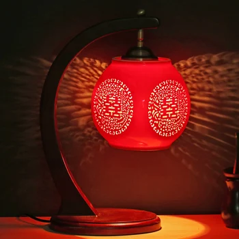 

Chinese style Table lamp retro with ceramic lamp Chinese wind red creative bedroom bedside lamp wedding gift lamps CL