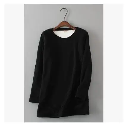 Jvzkass, новинка, теплая, толстая, плюс кашемир, джемпер, женская, длинный рукав, футболка для студентов, одноцветная, простое пальто Z100 - Цвет: black