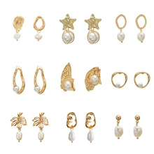 Vintage Gold Ohrringe Für Frauen 2019 Geometrische Tropfen Ohrring Big DIY Hochzeit Unregelmäßige Süßwasser Perle Mode Schmuck