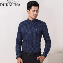 Dudalina мужские хлопковые мужские рубашки мужские с длинными рукавами в горошек Slim Fit повседневные рубашки мужские деловые