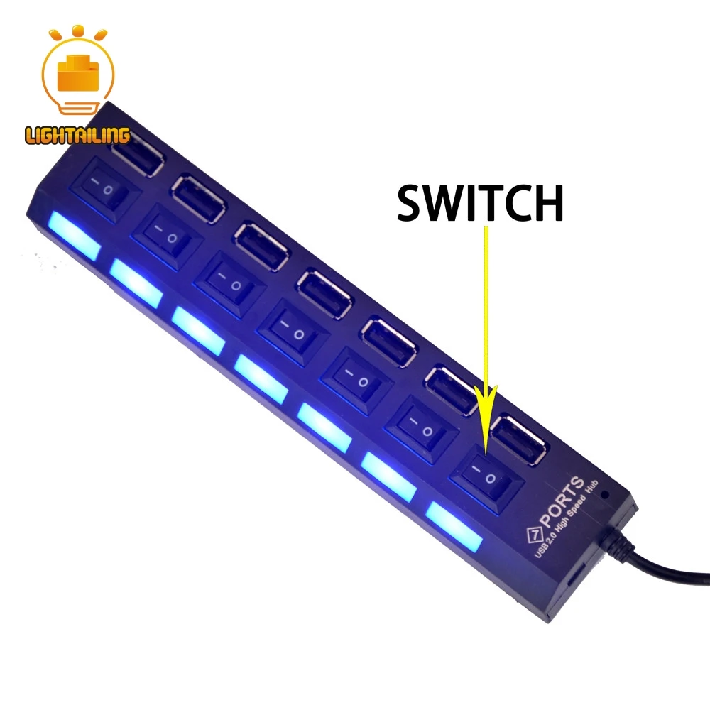 Lighttailing белый/черный USB концентратор с 7 портами Usb и батарейный блок для блока набор игрушек светодио дный свет комплект