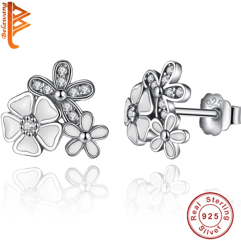 Женские серьги гвоздики из серебра 925 пробы с фианитом|flower stud earrings|stud earringsearrings white