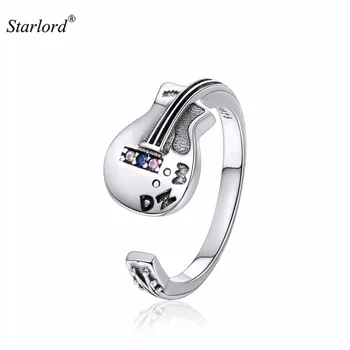 

Guitar Ring 925 Sterling Silver AAA Cubic Zirconia Adjustable Open Ring Music Jewelry Gift For Music Lover R13114G