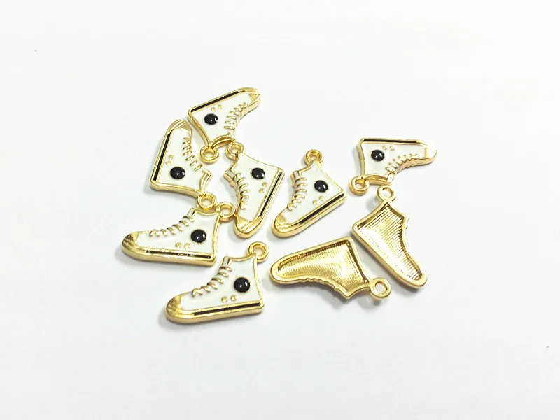 Wholesale ! 16mm*13mm 30pcs/lot Gold All Enamel Shoes Charms Pendants