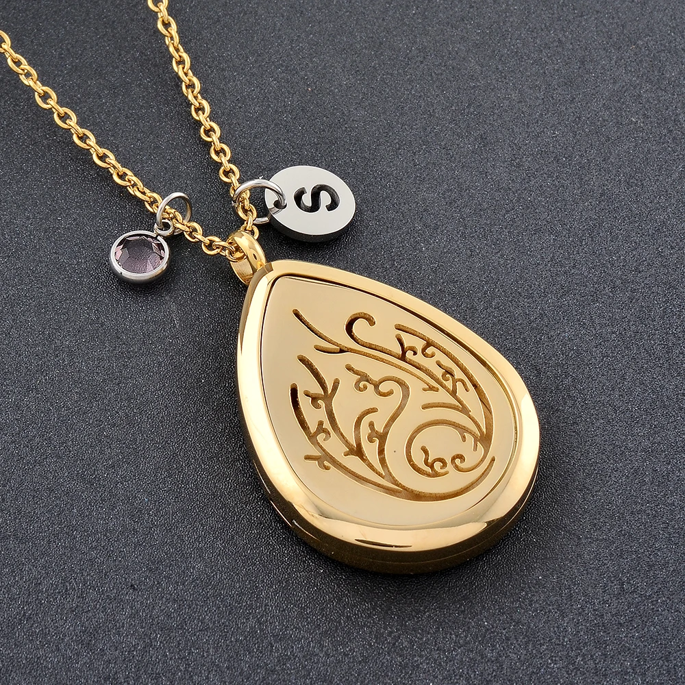 

CMP0026 Free Pads Golden Hypoallergenic Teardrop Aroma Diffuser Pendant Perfume Locket Essential Oil Diffuser Necklace