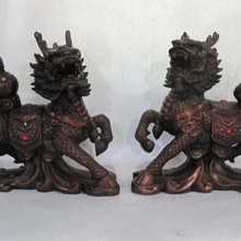 Bi002125 Китайский Фэншуй Бронза Медь Ruyi Тыква Кирин kylin Foo Dog Лев Пара