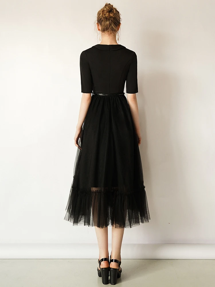 Винтажное Черное вечернее платье с v-образным вырезом и коротким рукавом, плиссированное Тюлевое ТРАПЕЦИЕВИДНОЕ вечернее платье, Хепберн, платье для выпускного вечера