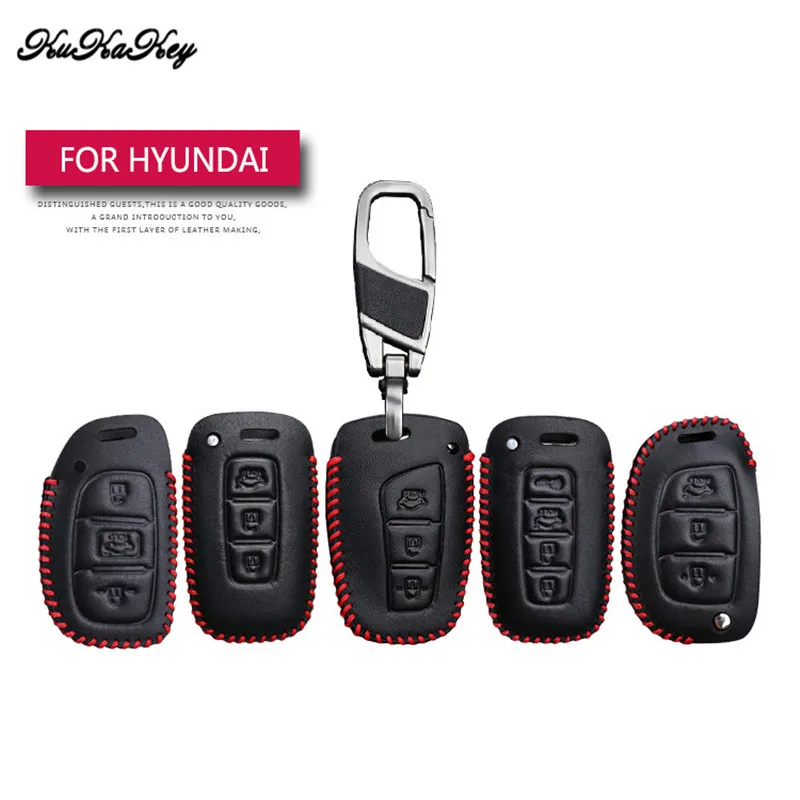 Genuine Leather Car Key Case Cover For Hyundai Santa Fe Accent Tucson