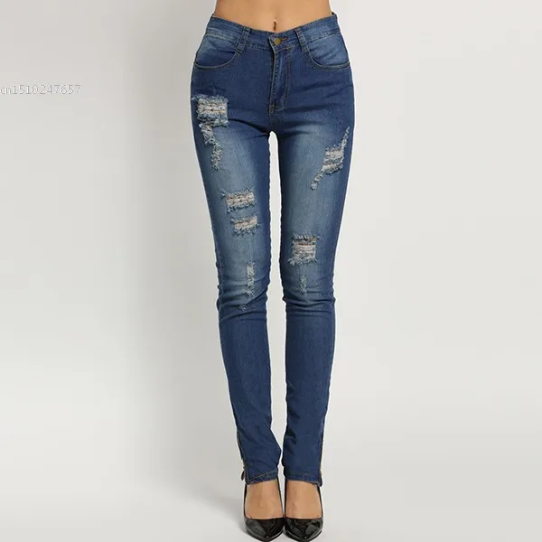 New Fashion Women Casual High Waisted Casual Holes Skinny Jeansin Jeans from Women's Clothing