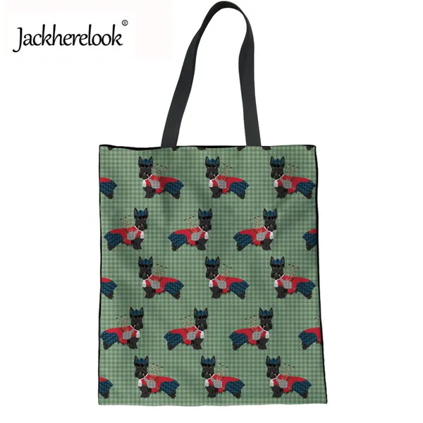 Jackherelook милые животные шотландский терьер печатных дамы шоппер сумки многоразовые повседневные холщовые Tote Эко сумка для женщин большие Bolsas - Цвет: HM487Z22