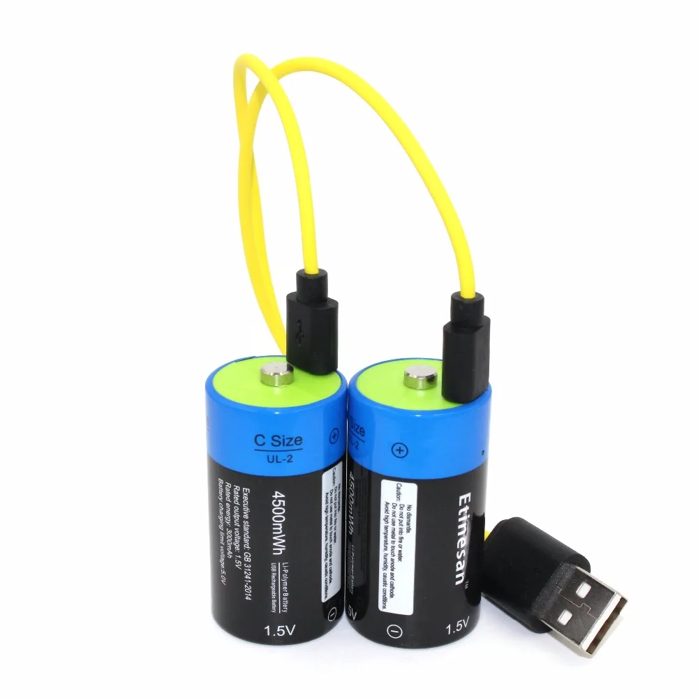 2pcs Etinesan 1.5v 4500mWh C Size Lithium Li Polymer BIG CAPACITY C