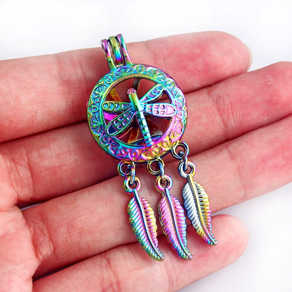 

2pcs Colorful Dragonfly Motorcycle Airplane Pearl Cage Pendant Aromatherapy Essential Oil Diffuser Necklace DIY Locket Jewelry