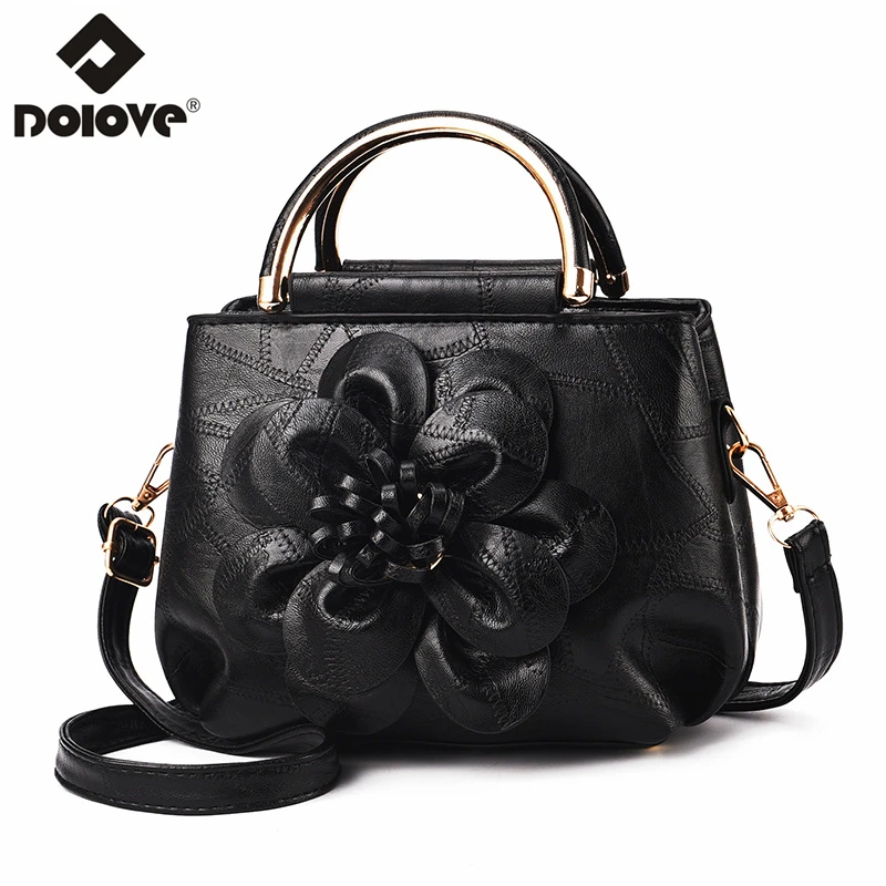 

DOLOVE Fashion 2019 New Women's Bag, PU Leather Flowers Messenger Bag, Single-shoulder Slanted Boston Tote Bag
