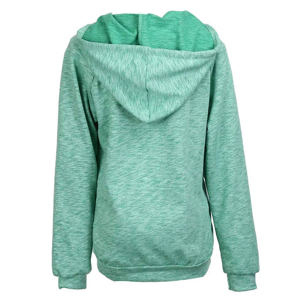 Women Fashion Green Hoodie Sweatshirt Casual Hooded Coat Pullover