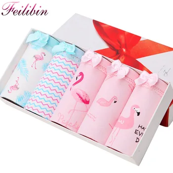 

Feilibin Cotton Panties Women Underwear Sexy Briefs 5Pcs/lot Seamles Cute Print Briefs Soft Comfort Plus Size XXL Girls Lingerie