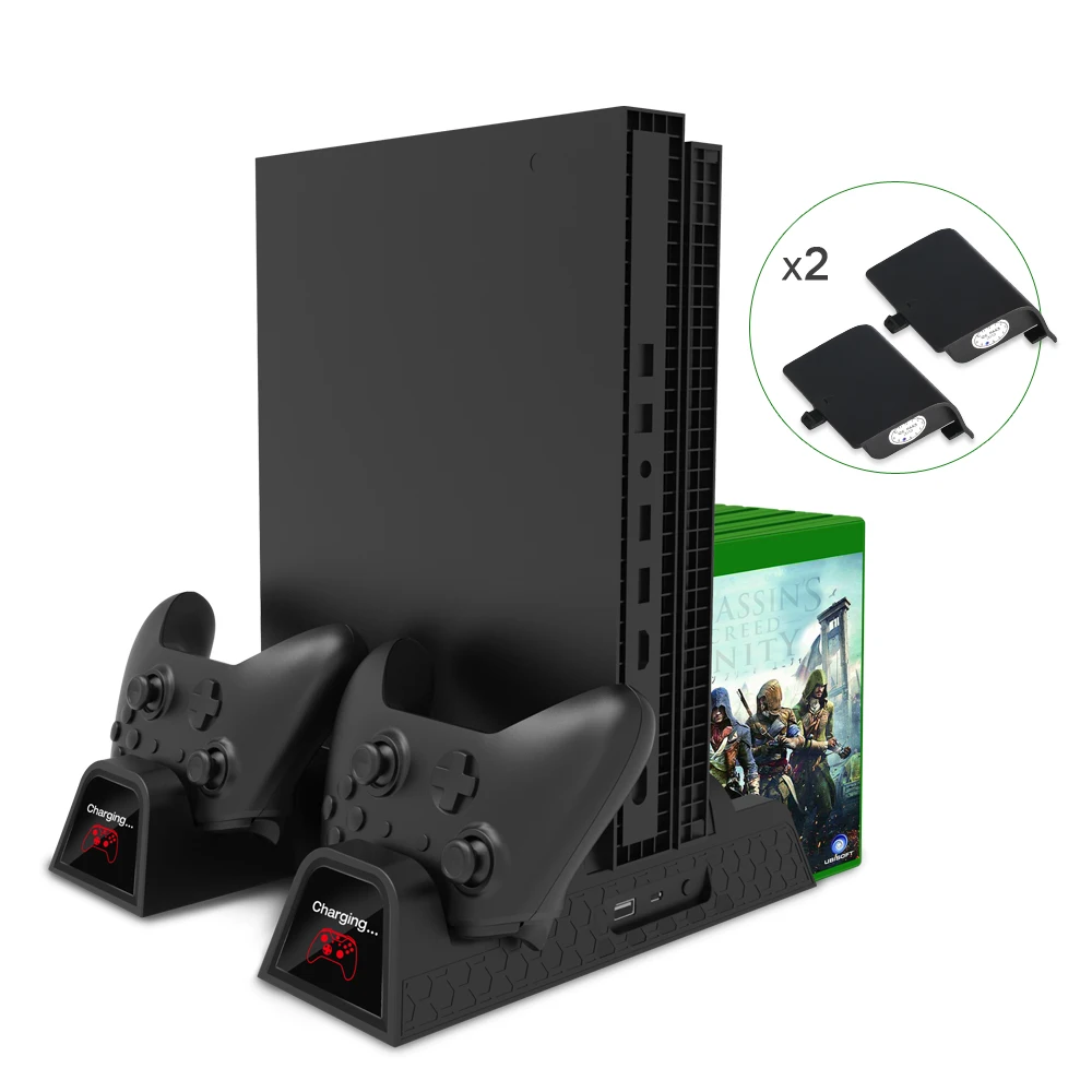 

For Xbox ONE/One S/One X Vertical Charging Stand Cooling Fan Cooler With 2pack 600mAh Batteries Games Storage CD Holders 3 In 1