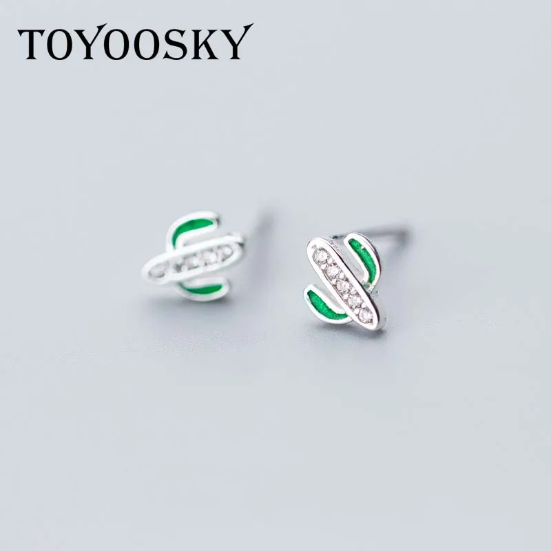 Маленькие серьги кактус TOYOOSKY Серебряная версия простые милые серьги-гвоздики