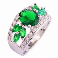 lingmei Wholesale Fashion Exalted Emerald Quartz & White Topaz  Silver Ring Size 7 8 9 10 11 12 Women Nice Jewelry Free Ship