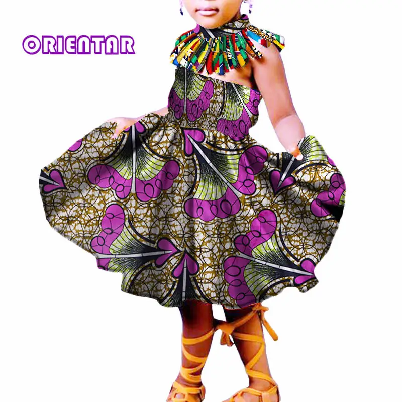 Платье для маленьких девочек в африканском стиле платья для женщин в африканском стиле с принтом из хлопка с открытыми плечами бальное платье с чокер, колье с кисточками милое детское платье WYT221