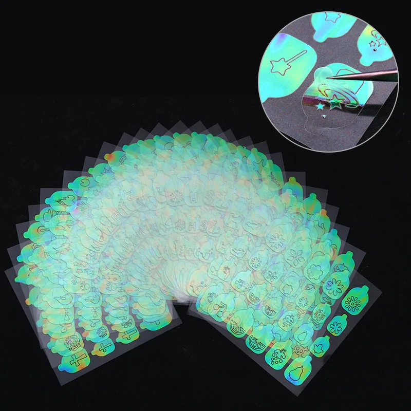 

24 Sheets AB Color Nail Vinyls Christmas Nail Art Hollow 3D Adhesive Sticker Random Patterns