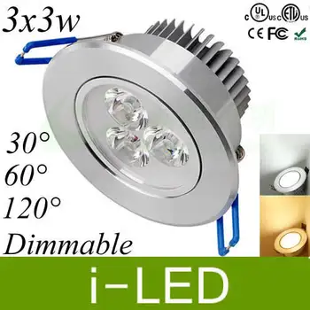 

20% off Led Downlight Dimmable 9w 3*3w Recessed Led Downlights Spot light Silver Warm Cool White 3000k 90-260v 60 / 120 angle