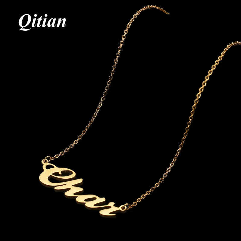 Персонализированные Имя ожерелье, золото цвет нержавеющая сталь пользовательские ожерелья в подарок кулон-табличка с именем колье не изменить цвет