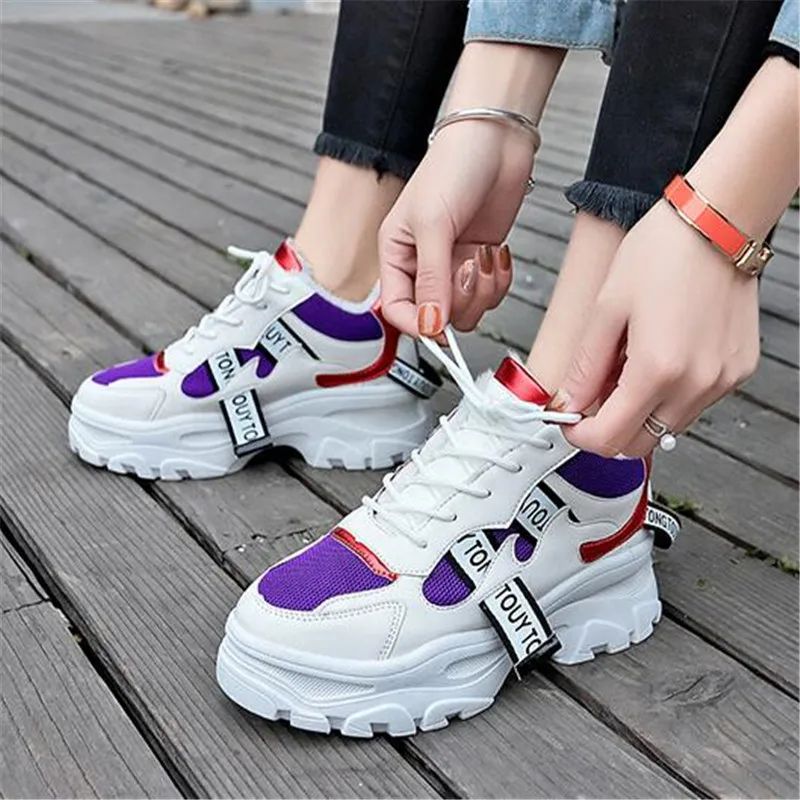 Женские кожаные кроссовки DIWEINI на толстой подошве платформе F023|Кроссовки и кеды| |