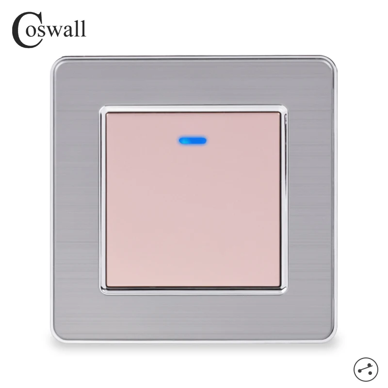Coswall 1 Gang 2 Way светильник переключатель On/Off настенный выключатель с Светодиодный индикатор проходят через выключатель переключается Нержавеющая сталь Панель