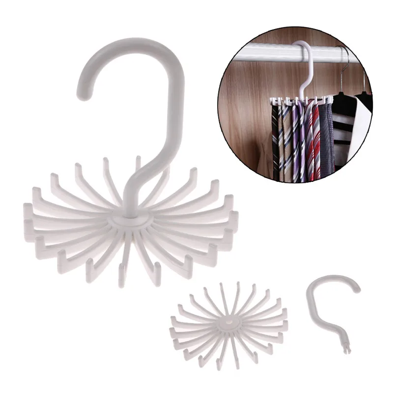 

Plastic Rotating Tie Rack Hanger 20 Hooks Clostet Tie Clothes Holder Household Hanging Necktie Belt Shelves Organizer