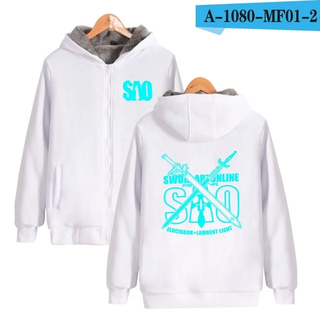 white Аниме Sword Art Online зимняя толстовка флисовая теплая куртка-толстовка с длинным рукавом SAO толстовки и свитшоты с рисунком мужская женская одежда - Цвет: white